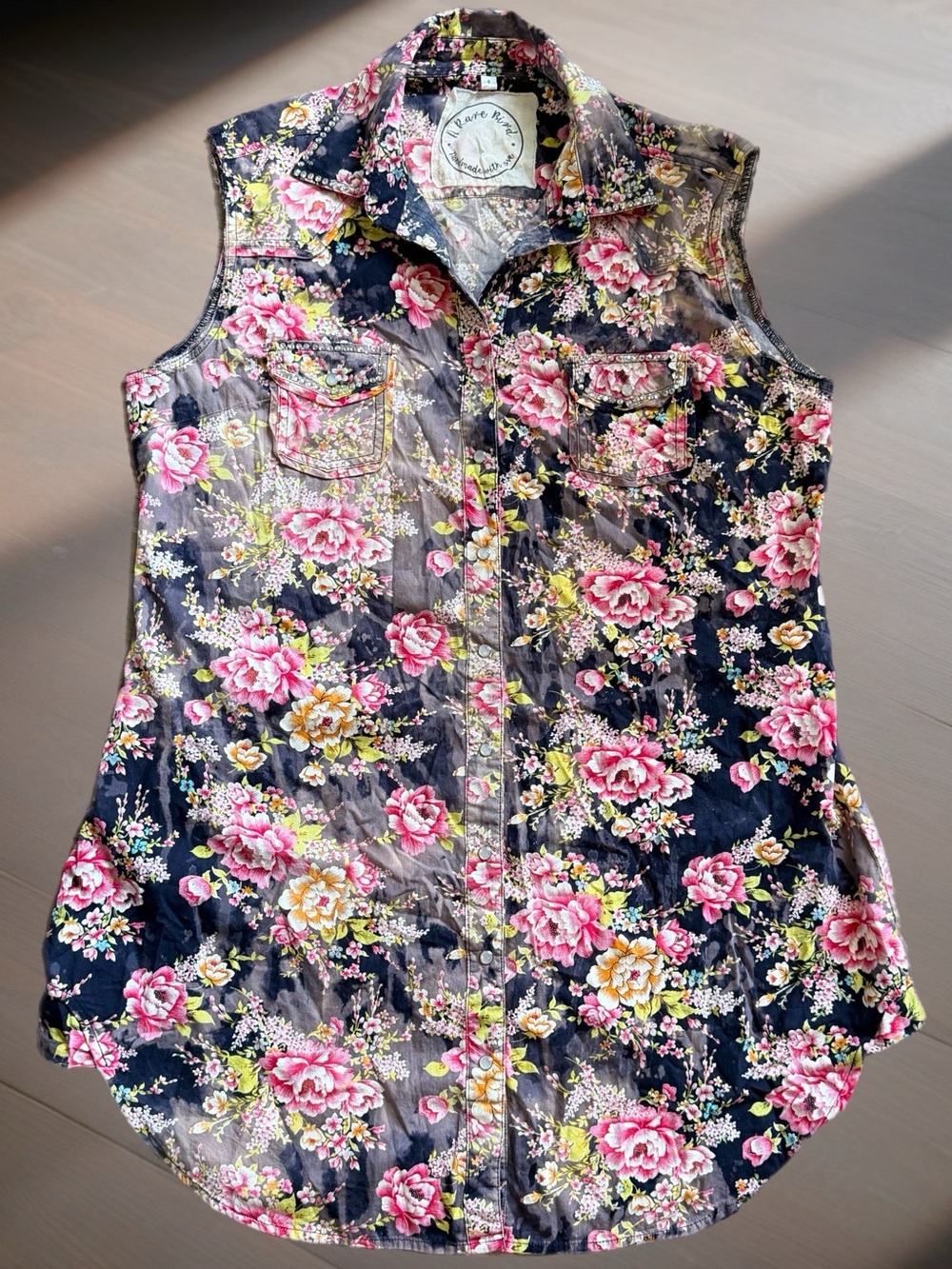 Sleeveless Black Floral Mini Dress with Pink Roses - Picture 3 of 7